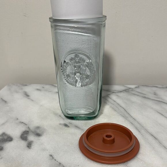Starbucks Recycled Glass cold cup Tumbler with Lid triangular - Picture 4 of 9